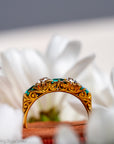 Antique Victorian Emerald Diamond Five Stone Ring, 18k Gold, GIA Colombian No Oil
