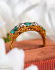 Antique Victorian Emerald Diamond Five Stone Ring, 18k Gold, GIA Colombian No Oil