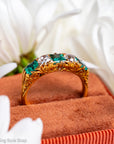 Antique Victorian Emerald Diamond Five Stone Ring, 18k Gold, GIA Colombian No Oil