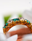 Antique Victorian Emerald Diamond Five Stone Ring, 18k Gold, GIA Colombian No Oil