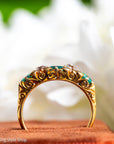 Antique Victorian Emerald Diamond Five Stone Ring, 18k Gold, GIA Colombian No Oil