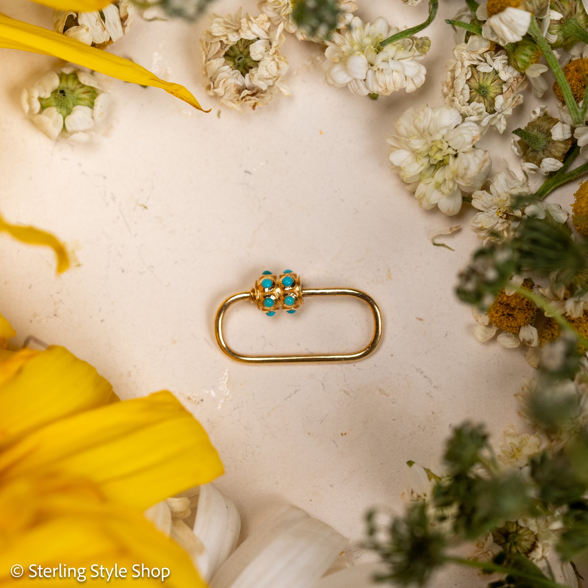 14K Gold Turquoise Carabiner Clasp, Screw Lock, Small Oval Charm Connector