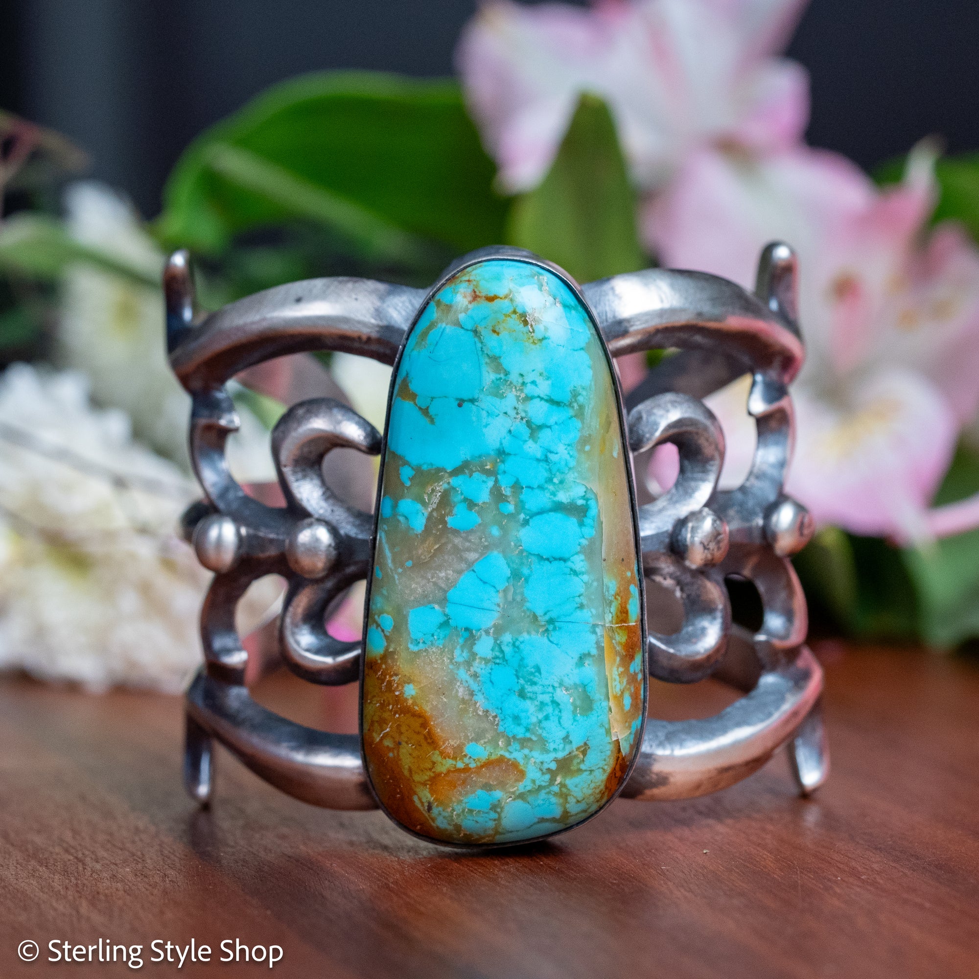 Chimney Butte Sandcast Cuff, Number 8 Turquoise, Navajo Sterling Silver, 150g