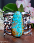 Chimney Butte Sandcast Cuff, Number 8 Turquoise, Navajo Sterling Silver, 150g