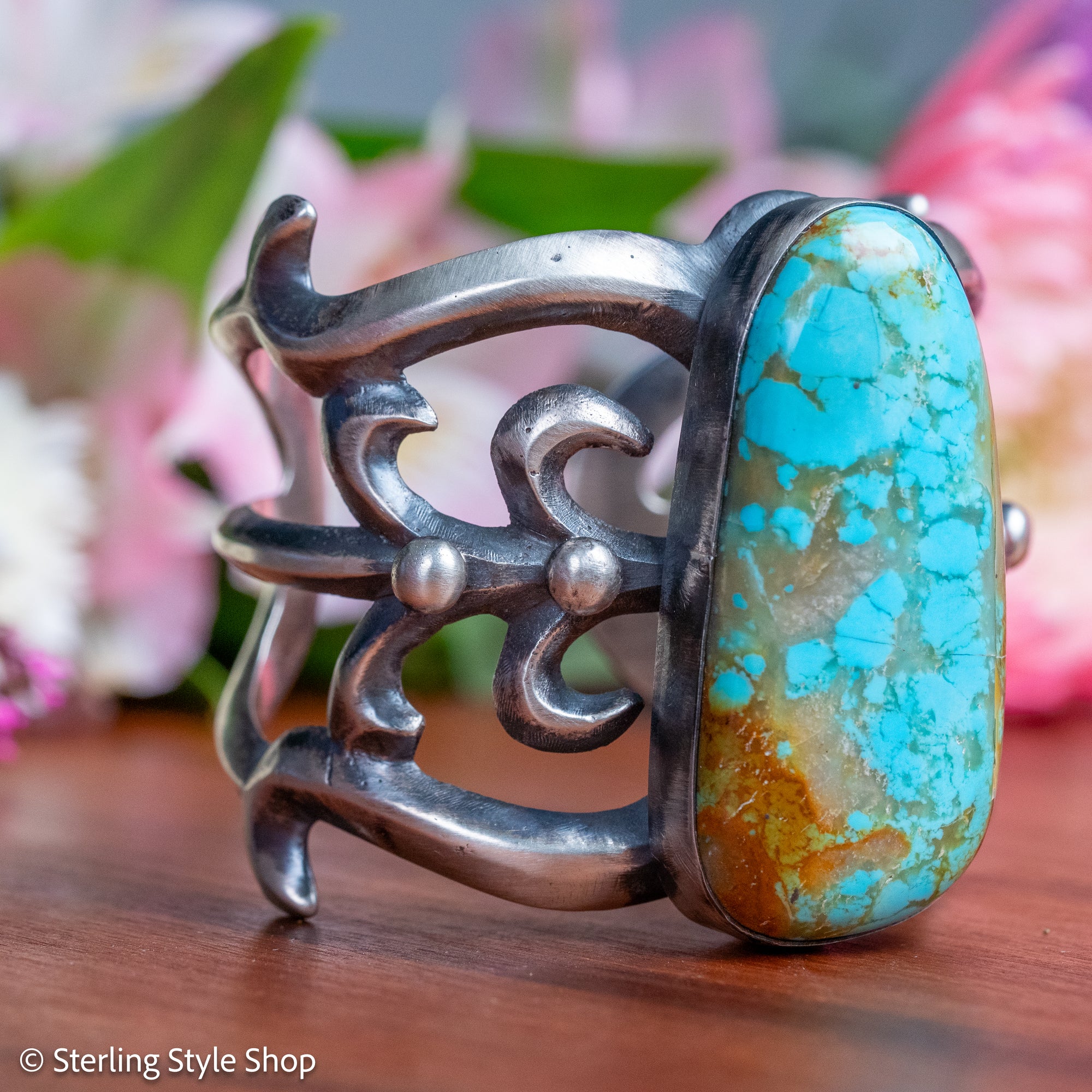Chimney Butte Sandcast Cuff, Number 8 Turquoise, Navajo Sterling Silver, 150g