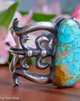 Chimney Butte Sandcast Cuff, Number 8 Turquoise, Navajo Sterling Silver, 150g
