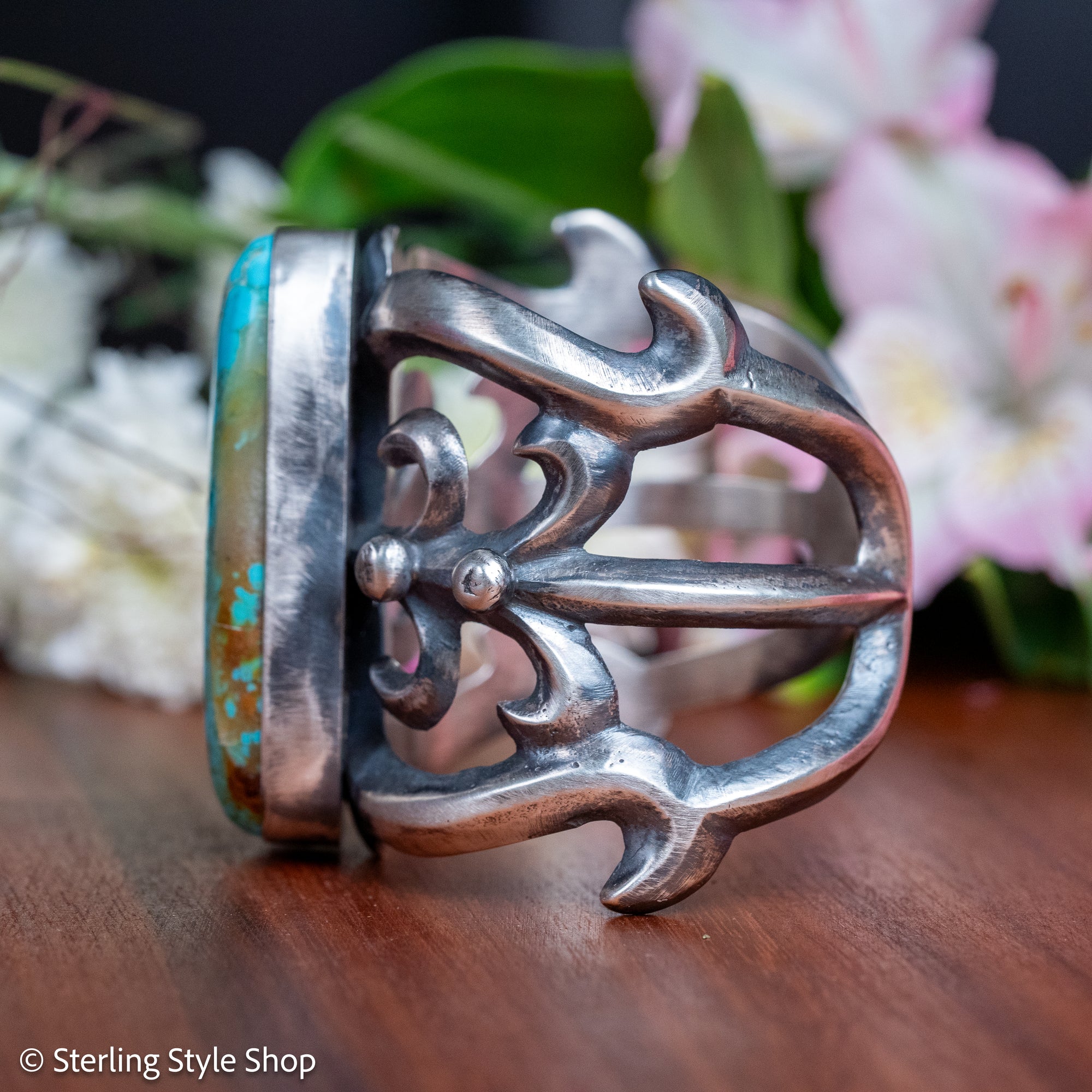 Chimney Butte Sandcast Cuff, Number 8 Turquoise, Navajo Sterling Silver, 150g
