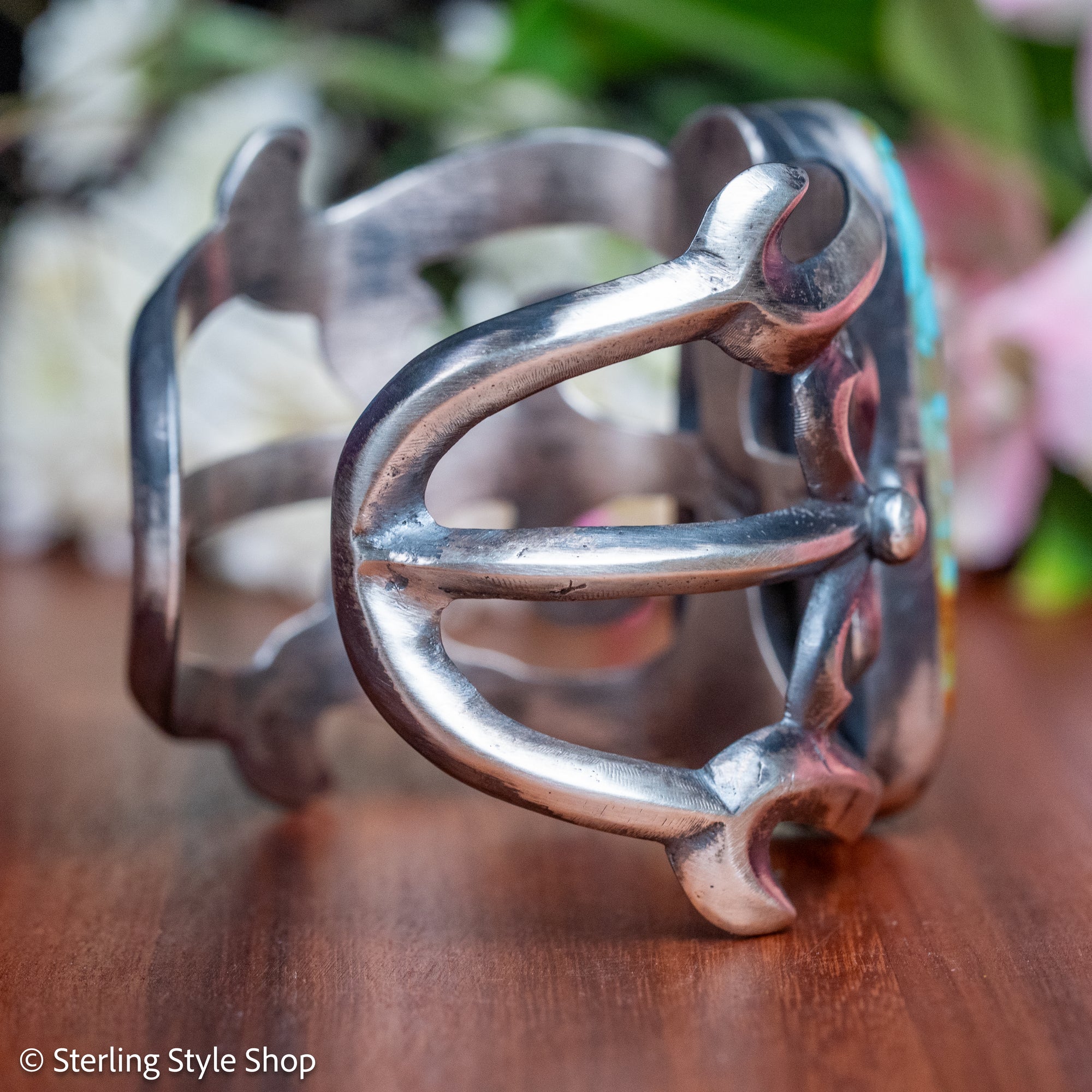Chimney Butte Sandcast Cuff, Number 8 Turquoise, Navajo Sterling Silver, 150g