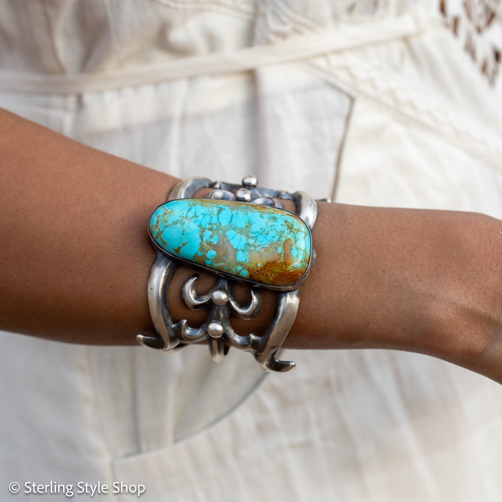 Chimney Butte Sandcast Cuff, Number 8 Turquoise, Navajo Sterling Silver, 150g