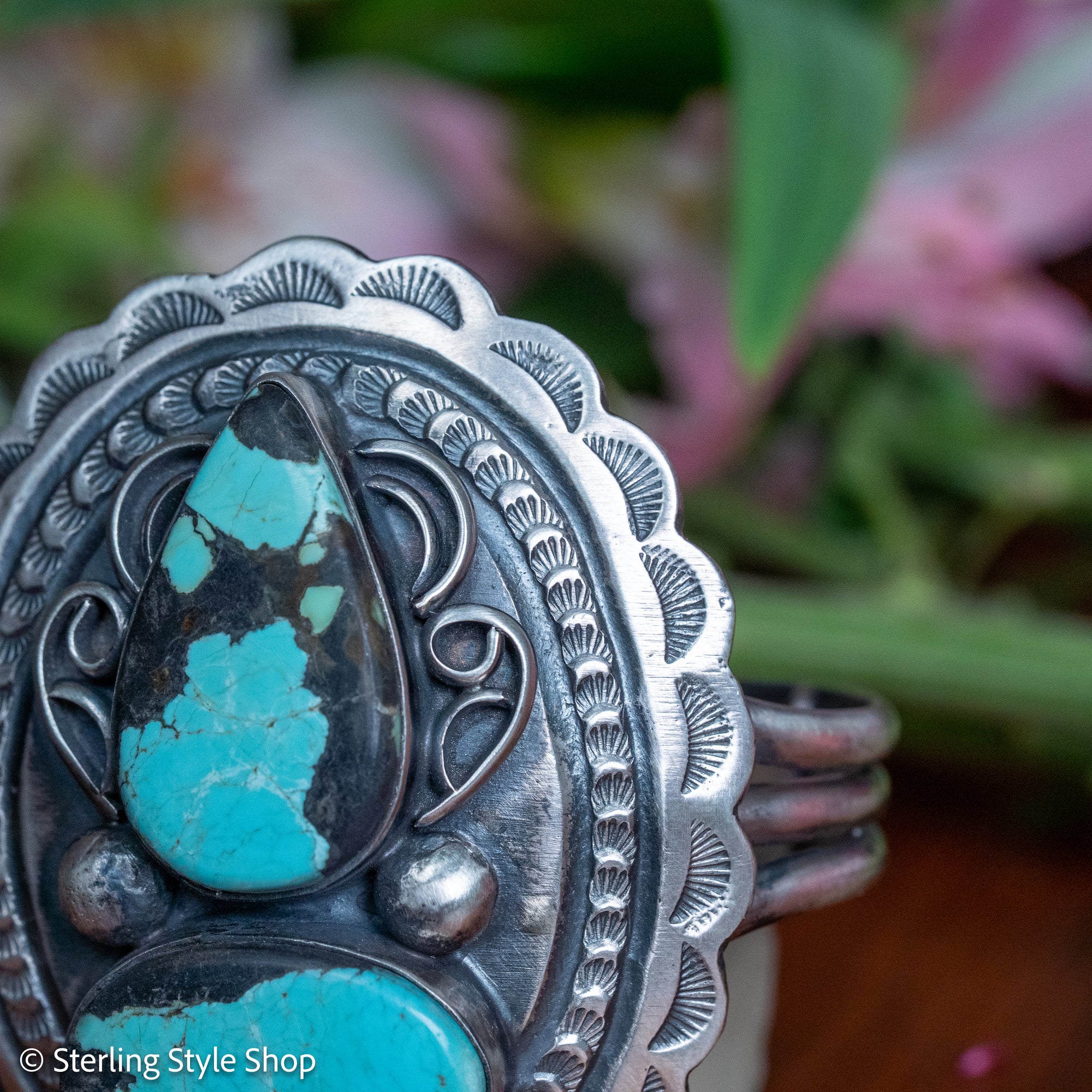 Chimney Butte Turquoise Cuff, Two Number 8 Stones, Navajo Sterling Silver