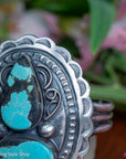 Chimney Butte Turquoise Cuff, Two Number 8 Stones, Navajo Sterling Silver