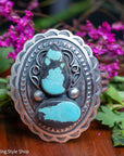 Chimney Butte Turquoise Cuff, Two Number 8 Stones, Navajo Sterling Silver