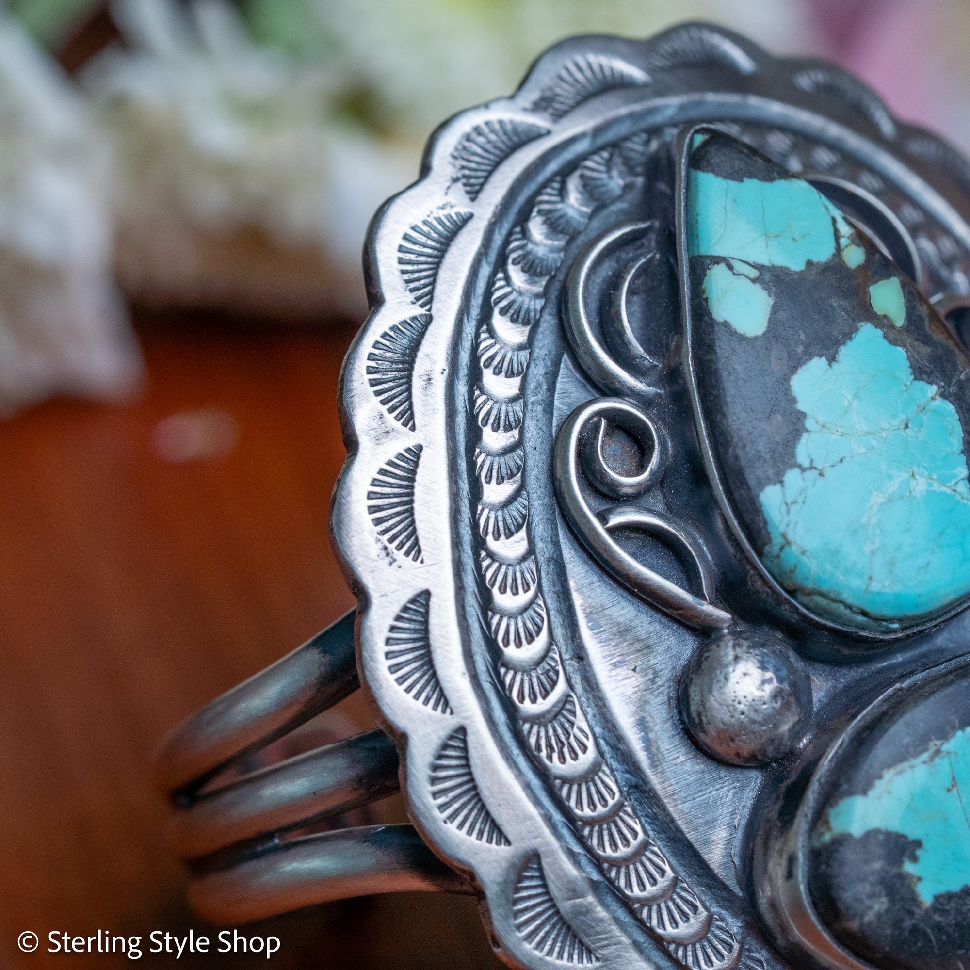 Chimney Butte Turquoise Cuff, Two Number 8 Stones, Navajo Sterling Silver