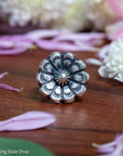 Chimney Butte Concho Ring, Stamped Navajo Sterling Silver, Size 6.25