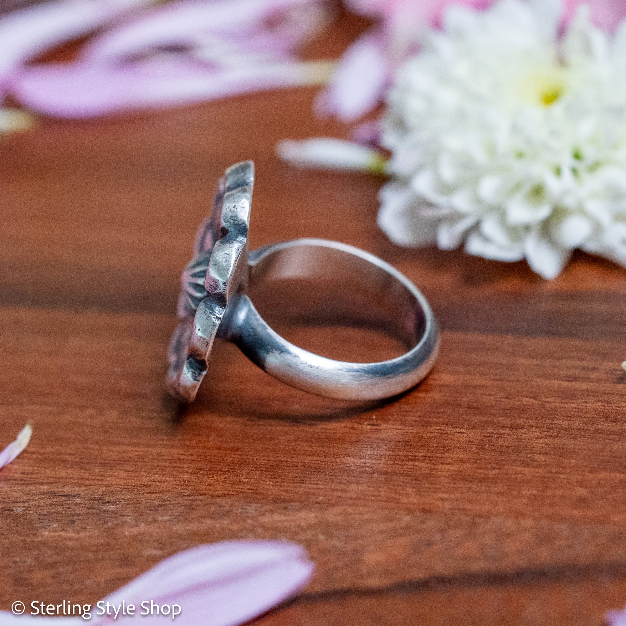 Chimney Butte Concho Ring, Stamped Navajo Sterling Silver, Size 6.25