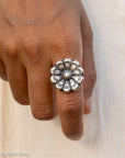 Chimney Butte Concho Ring, Stamped Navajo Sterling Silver, Size 6.25