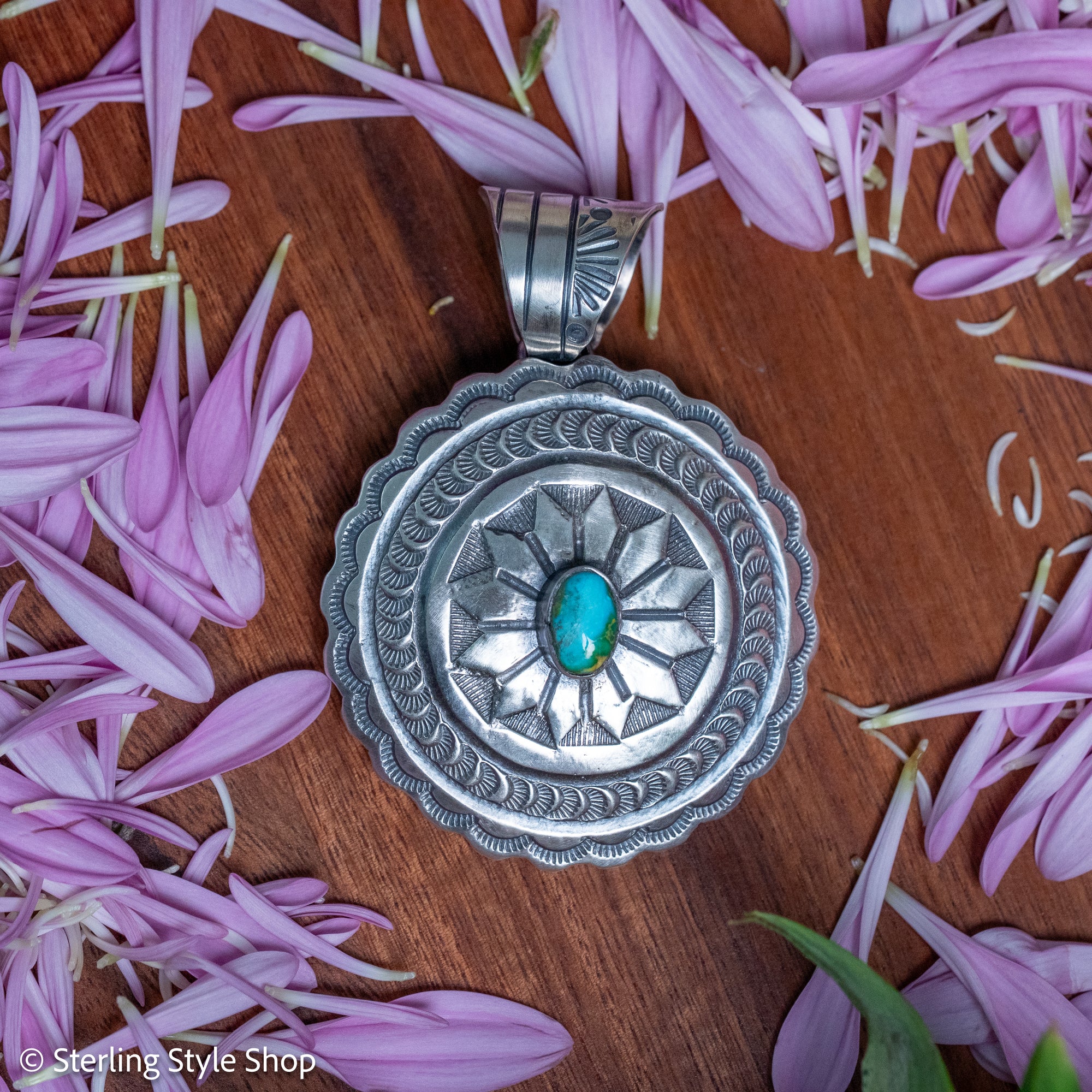 Chimney Butte Concho Pendant, Kingman Turquoise, Navajo Sterling Silver