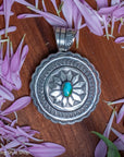 Chimney Butte Concho Pendant, Kingman Turquoise, Navajo Sterling Silver