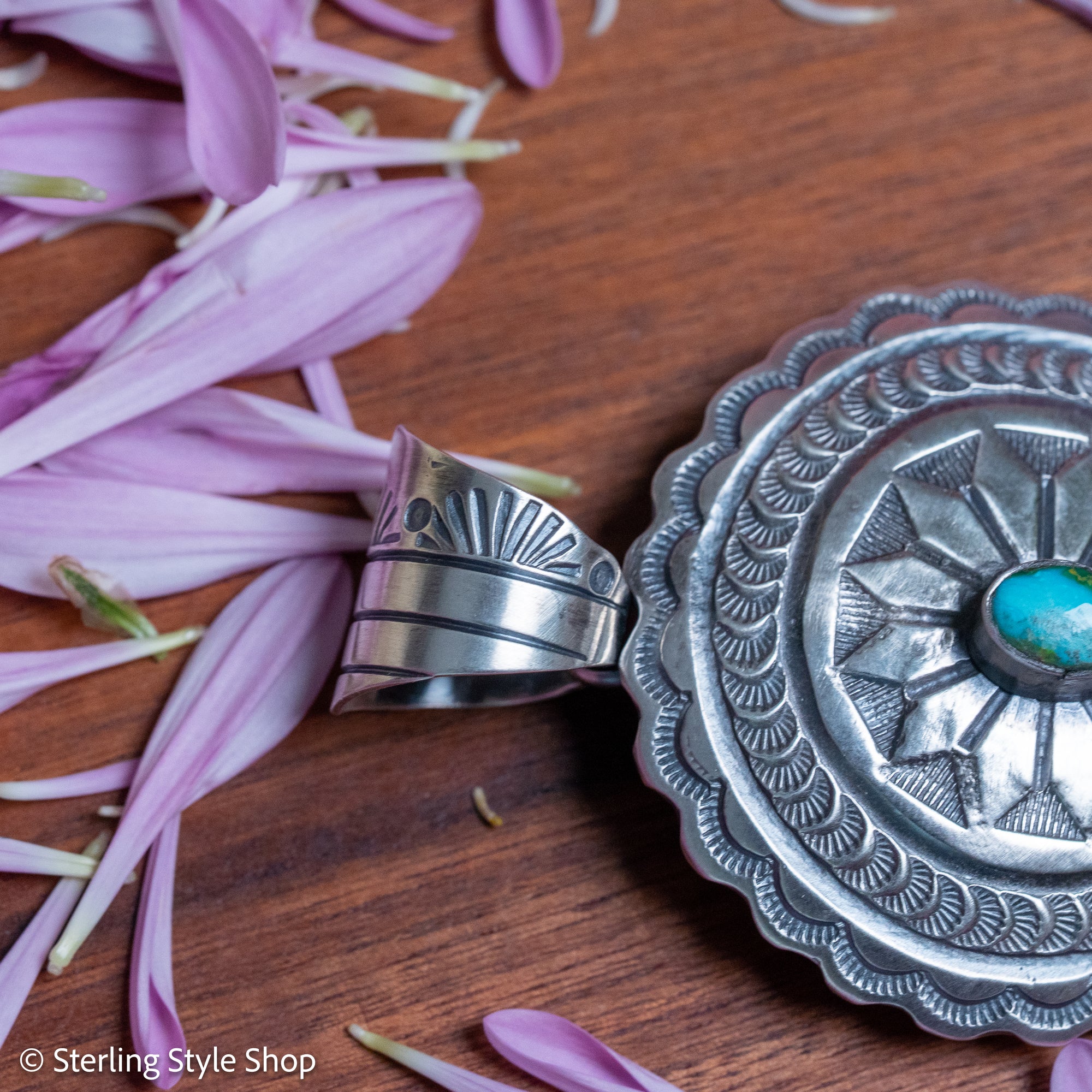 Chimney Butte Concho Pendant, Kingman Turquoise, Navajo Sterling Silver