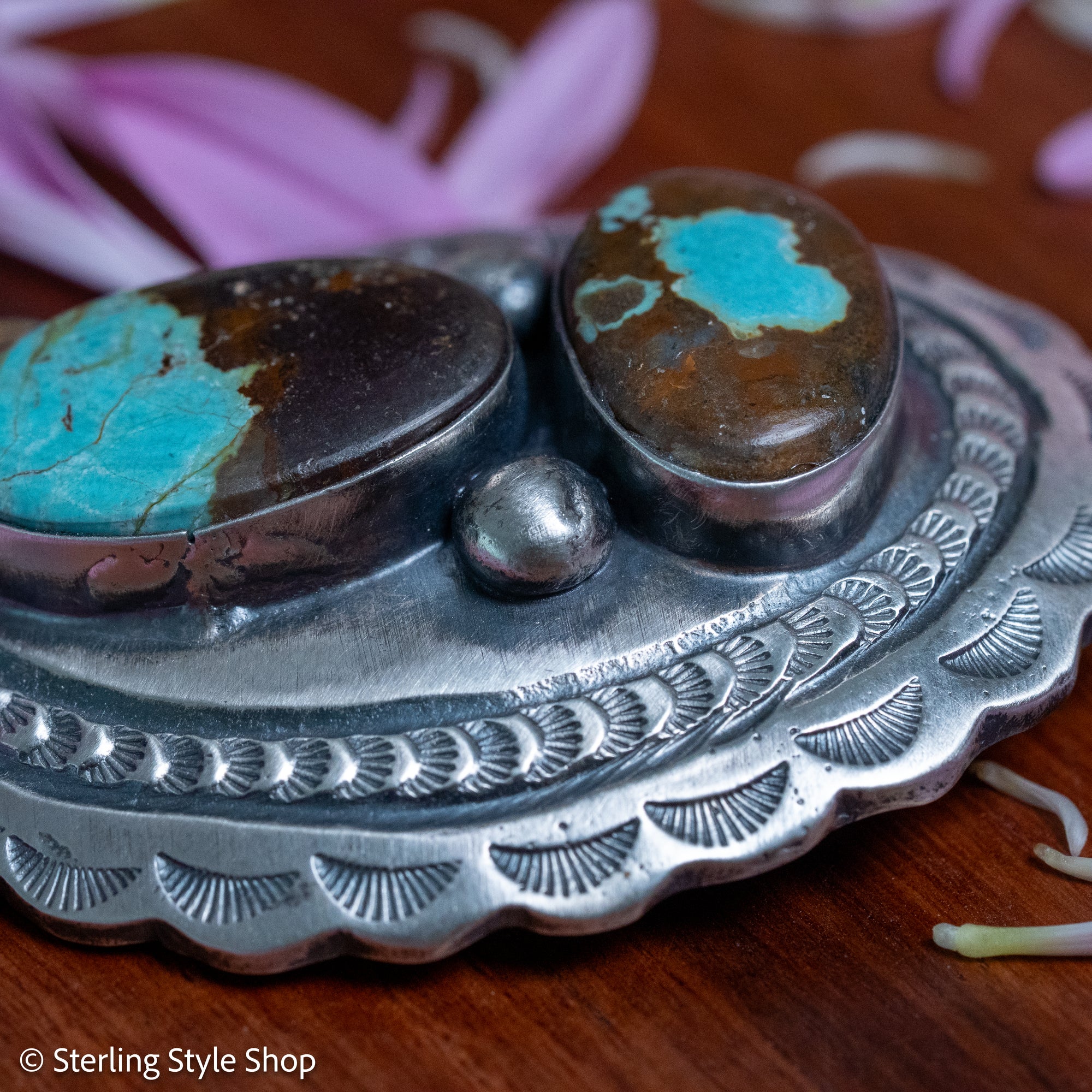Chimney Butte Two Stone Pendant, Number 8 Turquoise, Navajo Sterling Silver