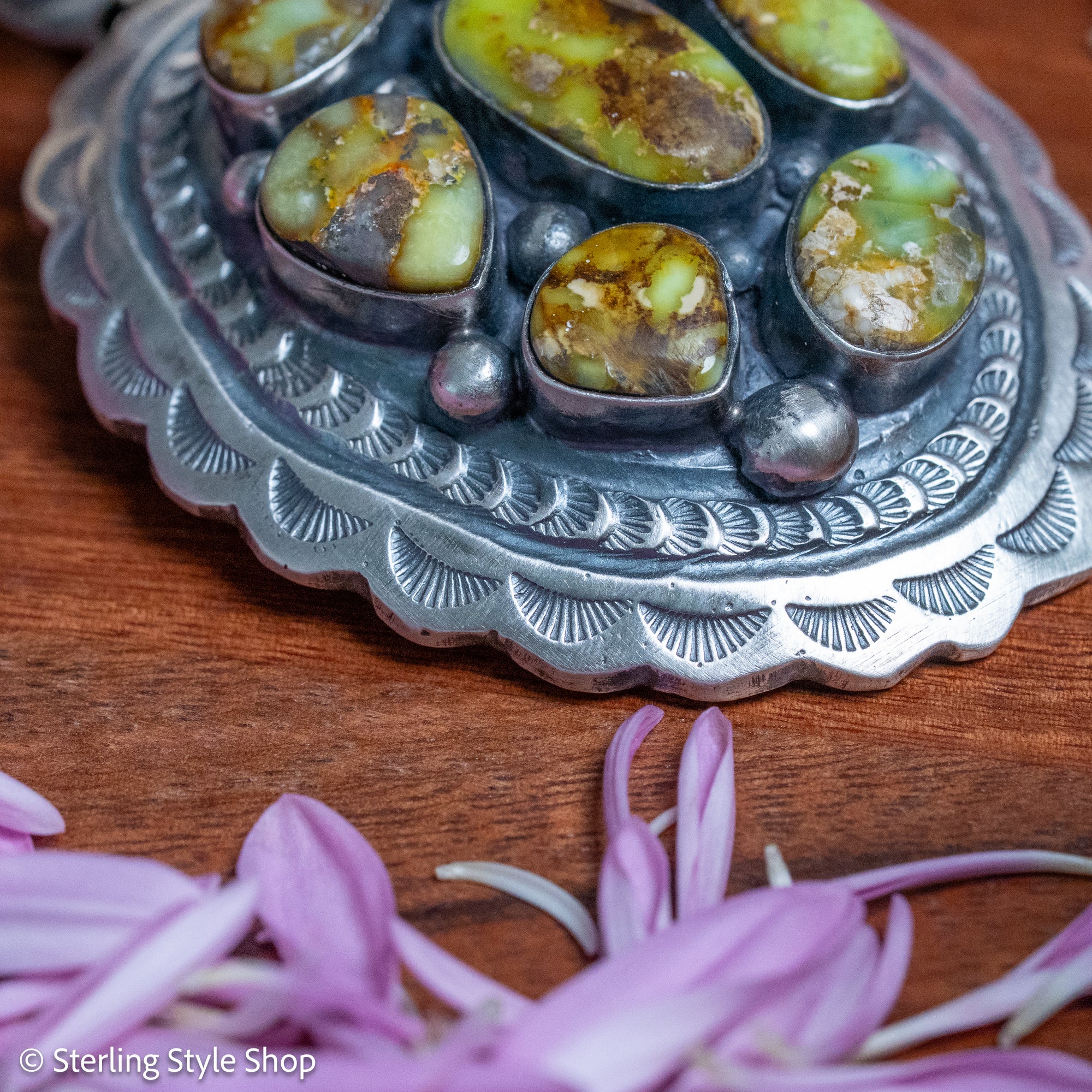 Chimney Butte Cluster Pendant, Palomino Variscite, Navajo Sterling Silver