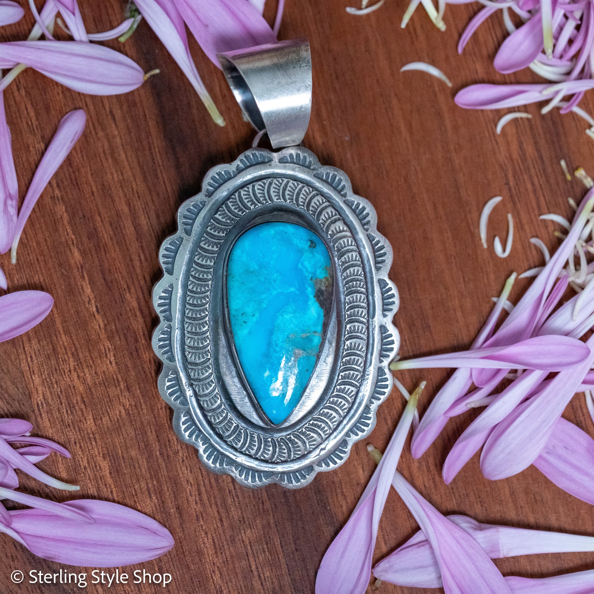 Chimney Butte Pendant, Kingman Turquoise Teardrop, Navajo Sterling Silver