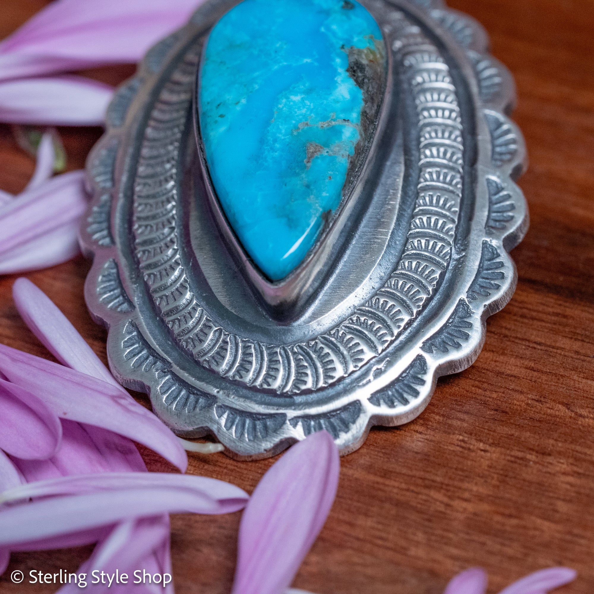 Chimney Butte Pendant, Kingman Turquoise Teardrop, Navajo Sterling Silver