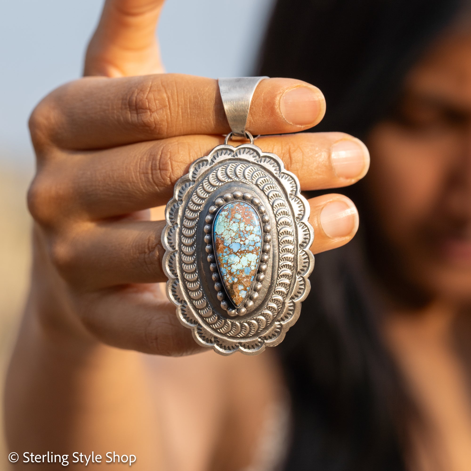 Chimney Butte Pendant, Golden Hills Turquoise, Navajo Sterling Silver