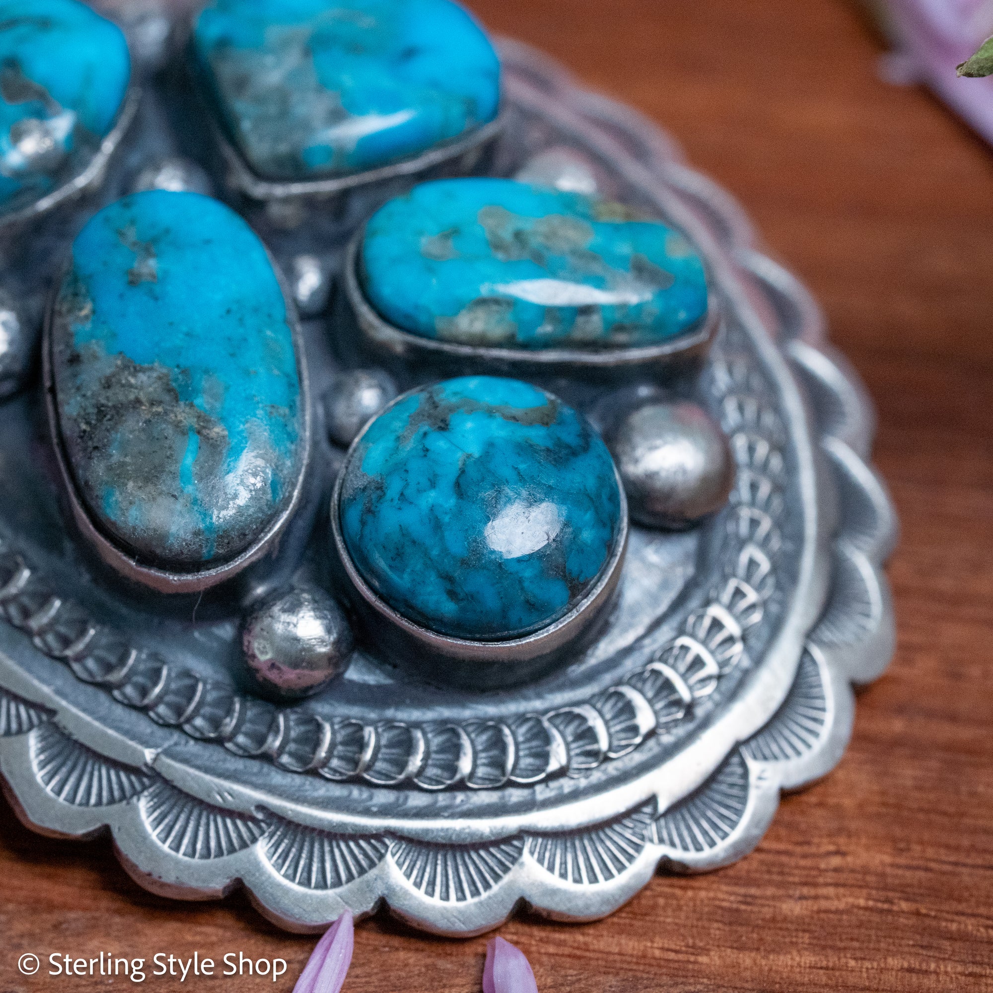 Chimney Butte Cluster Pendant, Six Kingman Turquoise Stones, Navajo Sterling
