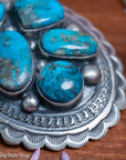 Chimney Butte Cluster Pendant, Six Kingman Turquoise Stones, Navajo Sterling