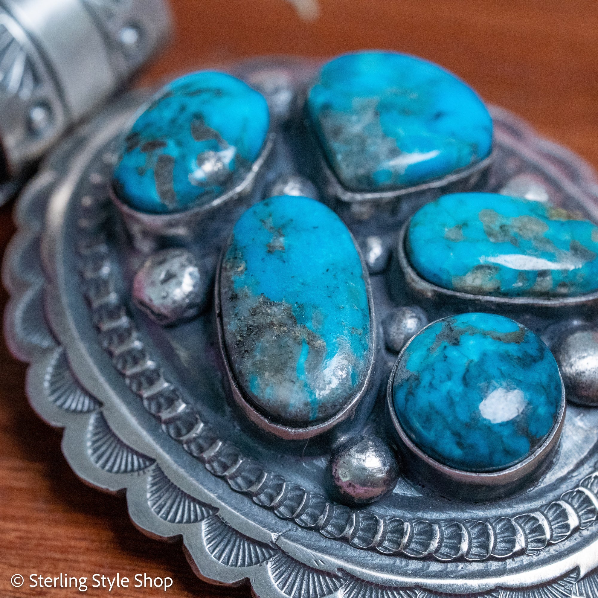 Chimney Butte Cluster Pendant, Six Kingman Turquoise Stones, Navajo Sterling