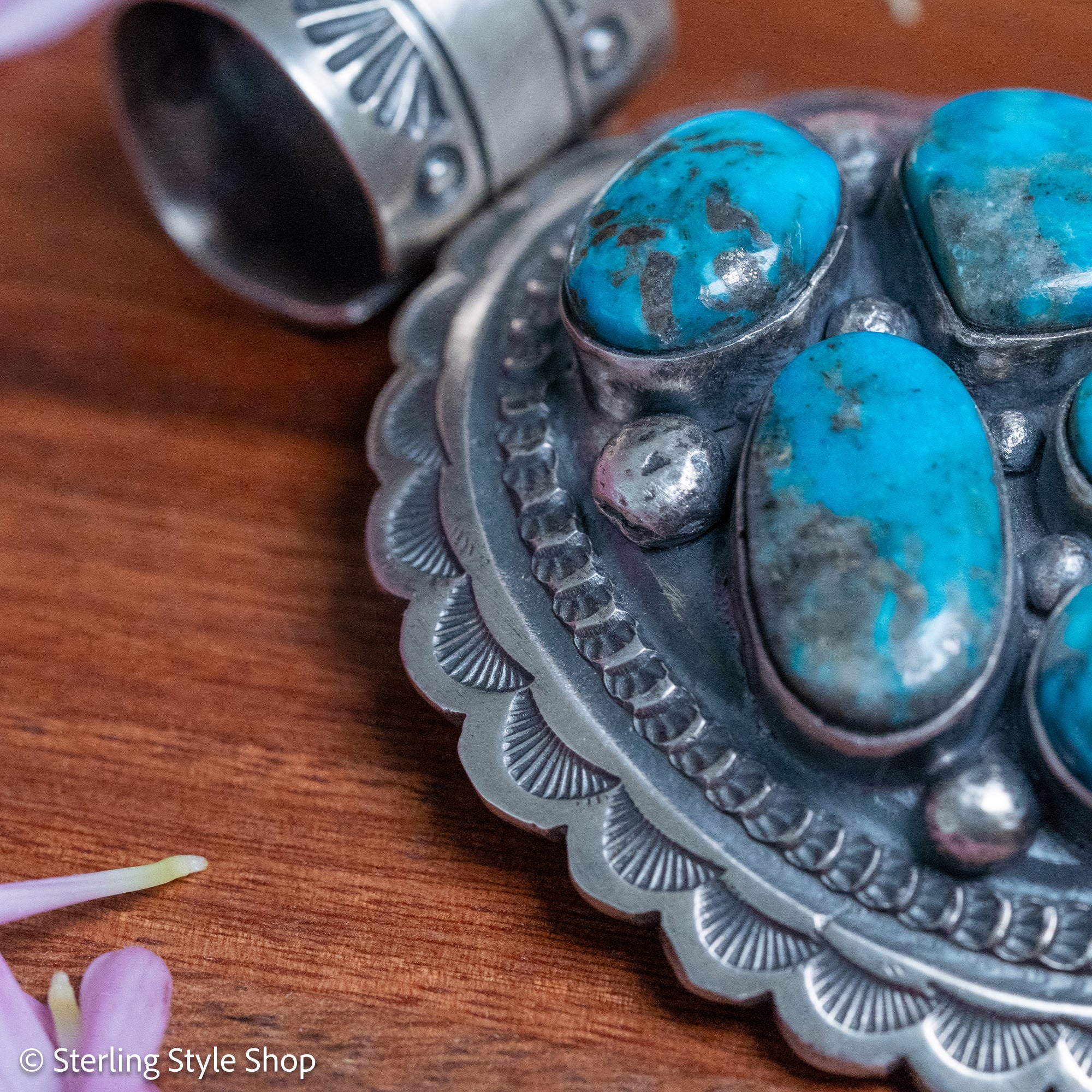 Chimney Butte Cluster Pendant, Six Kingman Turquoise Stones, Navajo Sterling