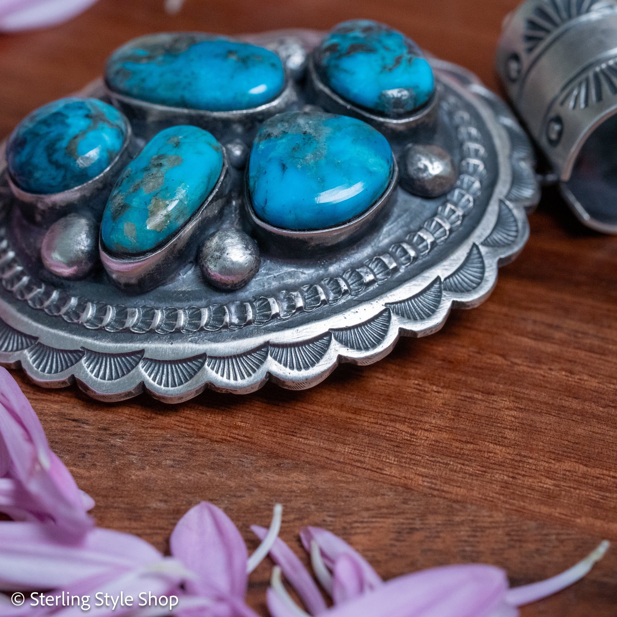 Chimney Butte Cluster Pendant, Six Kingman Turquoise Stones, Navajo Sterling