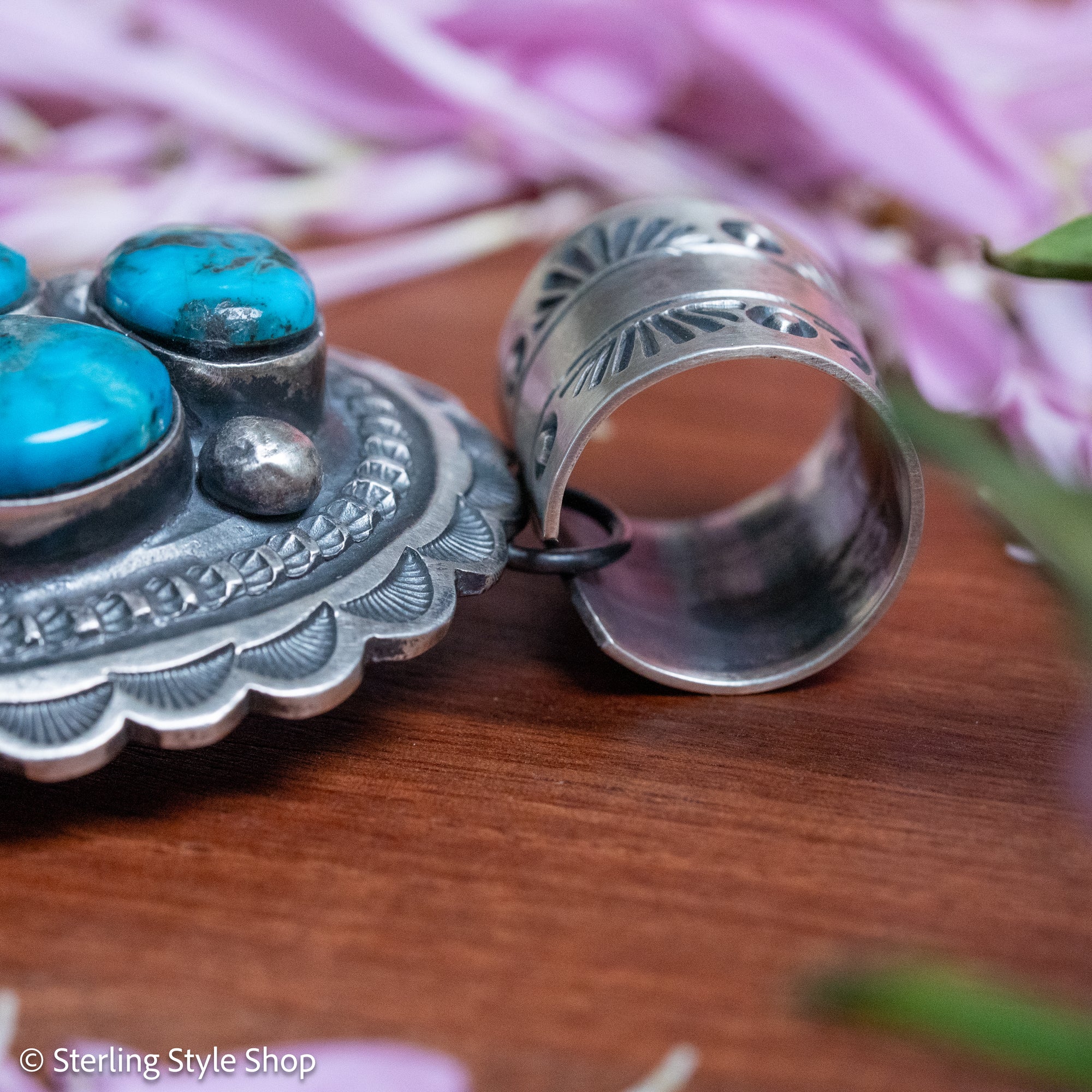 Chimney Butte Cluster Pendant, Six Kingman Turquoise Stones, Navajo Sterling