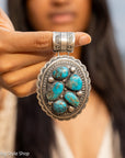 Chimney Butte Cluster Pendant, Six Kingman Turquoise Stones, Navajo Sterling