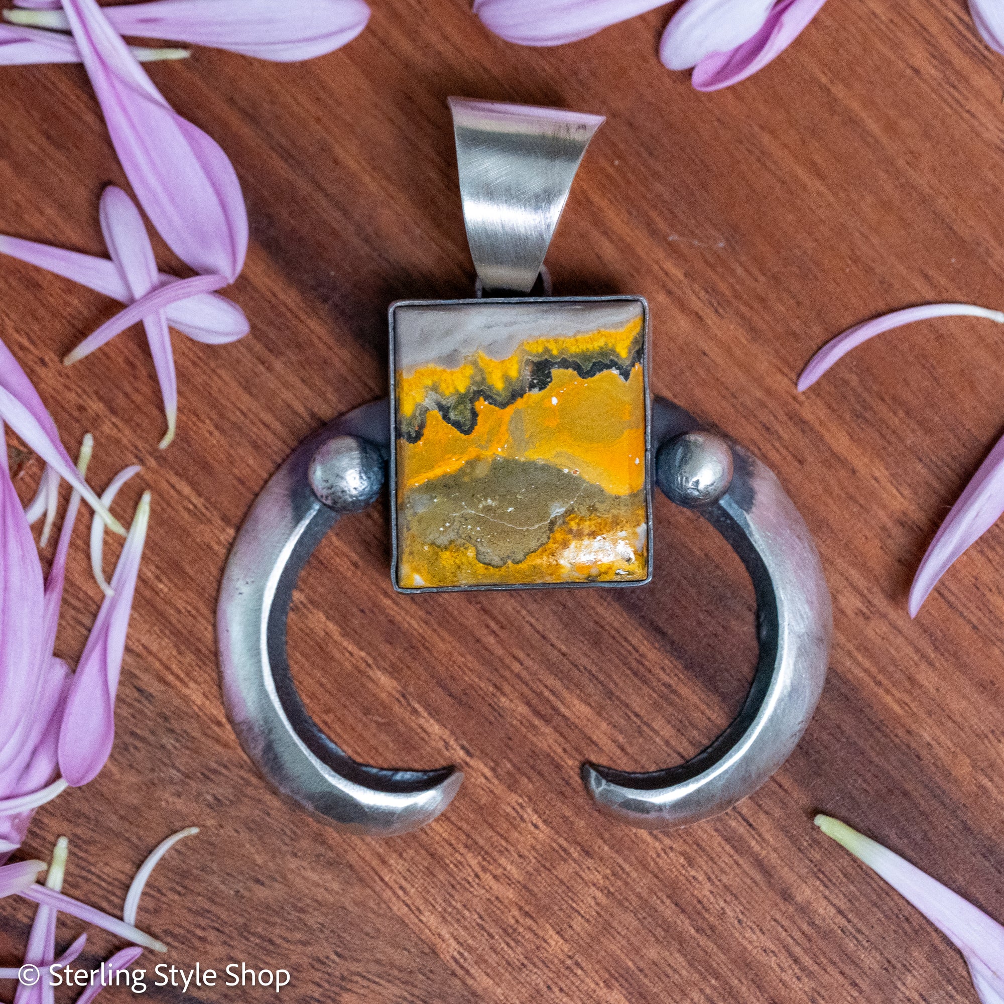 Chimney Butte Naja Pendant, Bumblebee Jasper, Navajo Sterling Silver