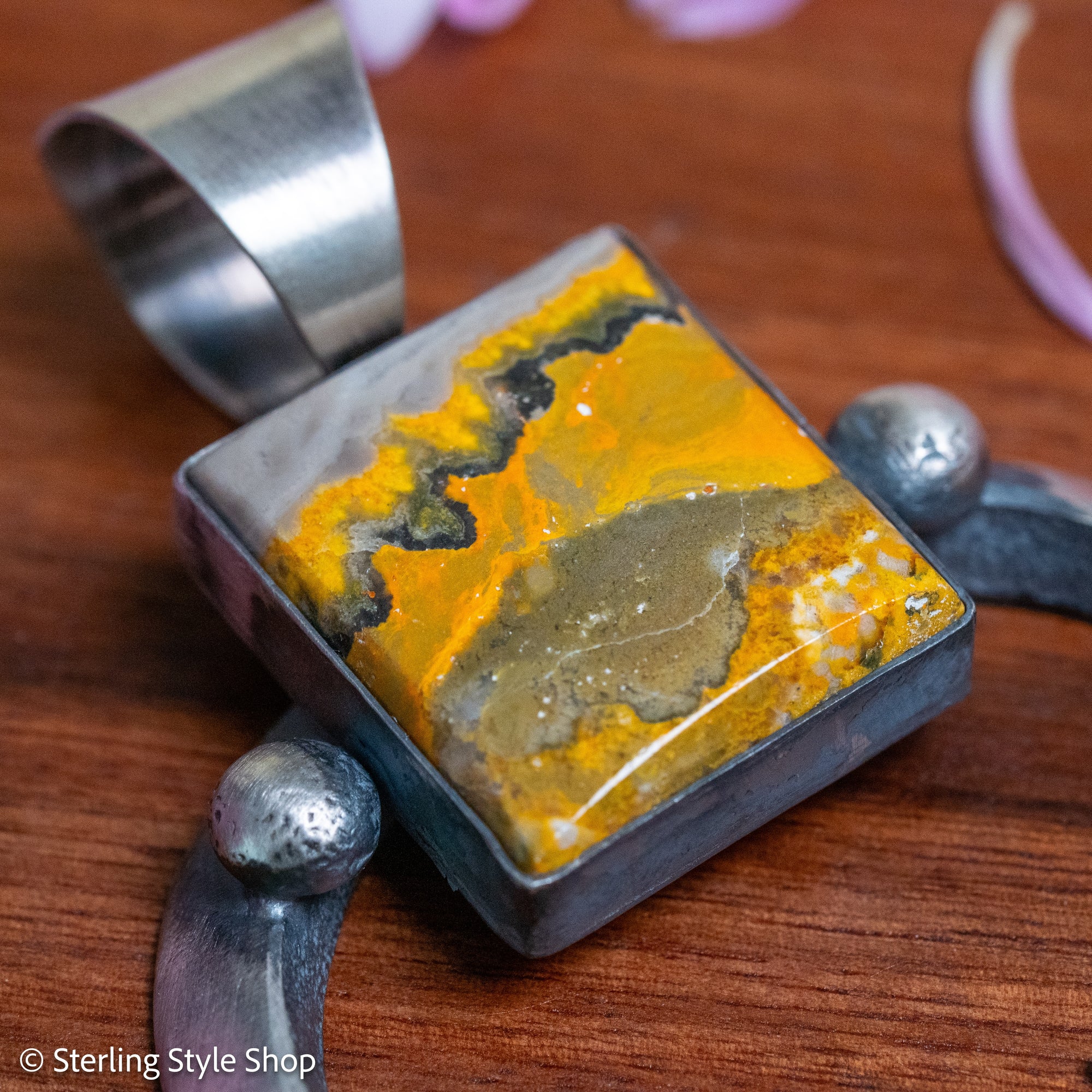 Chimney Butte Naja Pendant, Bumblebee Jasper, Navajo Sterling Silver