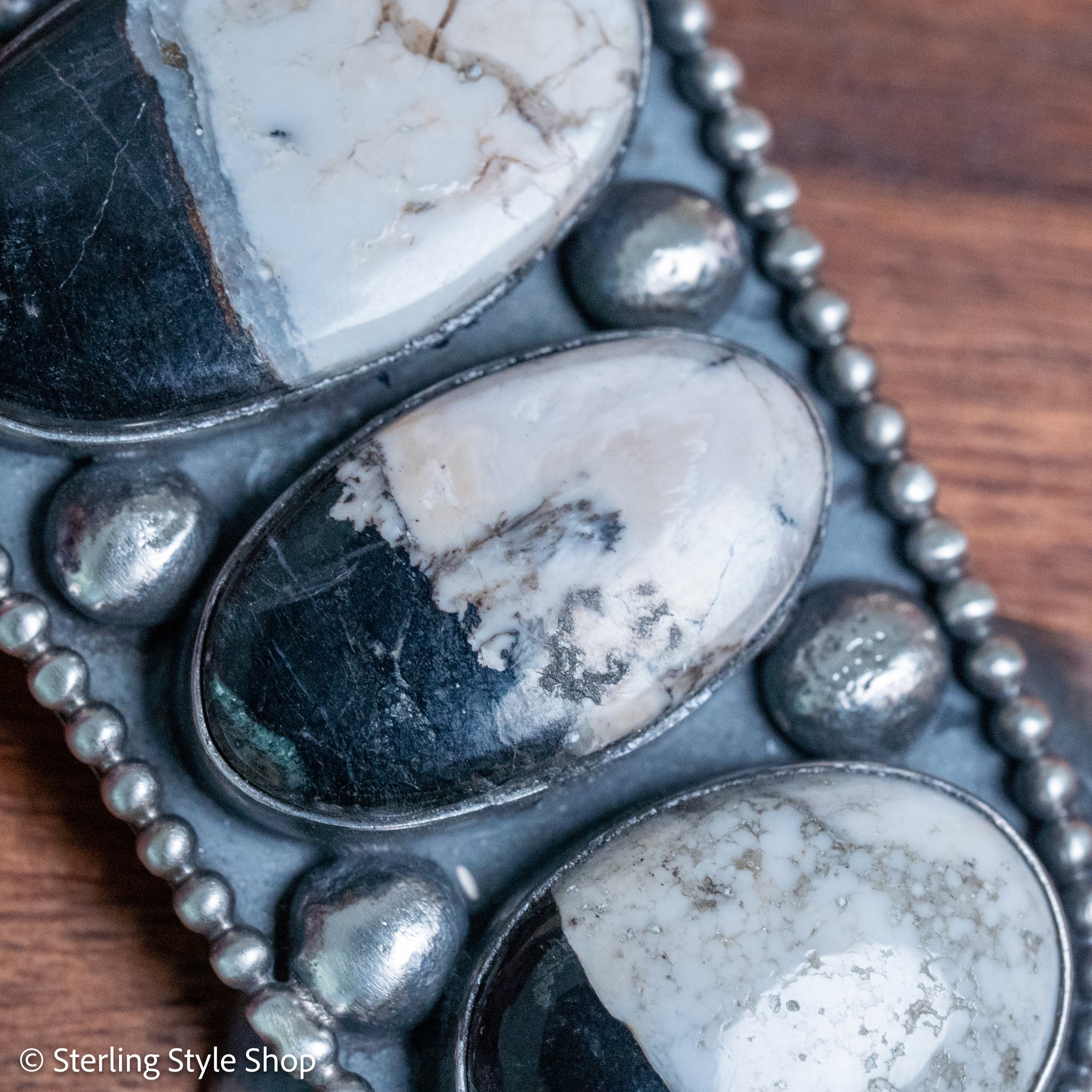 Chimney Butte Naja Pendant, Three White Buffalo Stones, Navajo Sterling