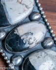 Chimney Butte Naja Pendant, Three White Buffalo Stones, Navajo Sterling