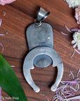 Chimney Butte Naja Pendant, Three White Buffalo Stones, Navajo Sterling