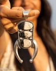 Chimney Butte Naja Pendant, Three White Buffalo Stones, Navajo Sterling