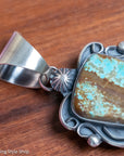 Chimney Butte Naja Pendant, Number 8 Turquoise, Scrollwork, Navajo Sterling