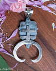 Chimney Butte Naja Pendant, Number 8 Turquoise, Scrollwork, Navajo Sterling