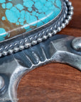 Chimney Butte Naja Pendant, Webbed Number 8 Turquoise, Navajo Sterling