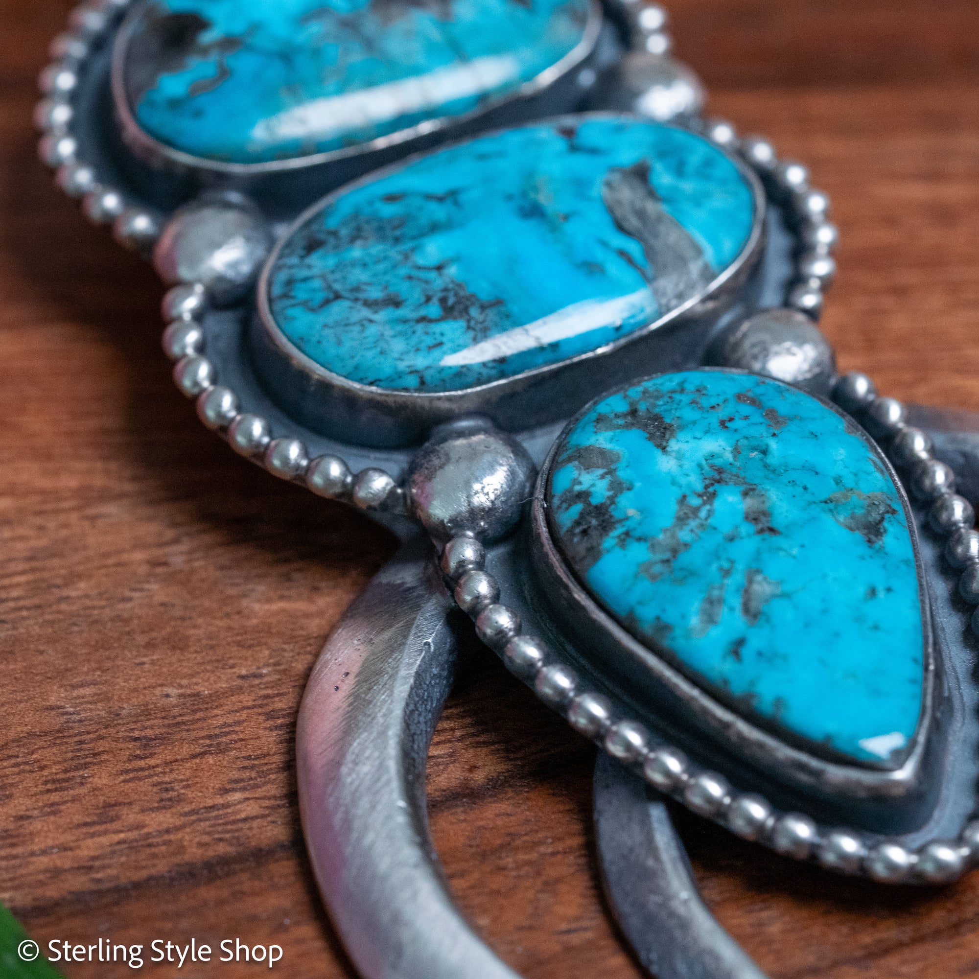 Chimney Butte Naja Pendant, Three Kingman Turquoise Stones, Navajo Sterling