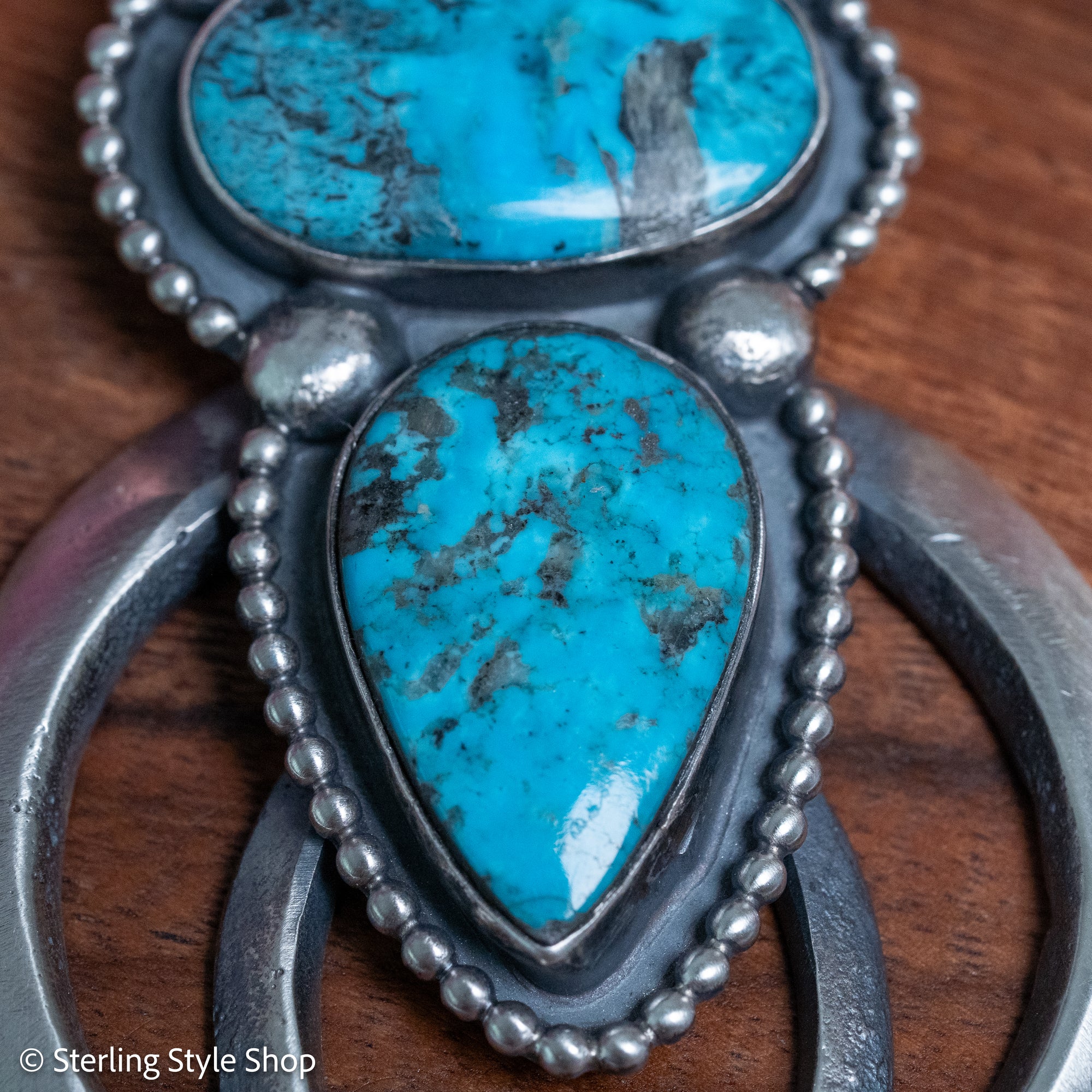 Chimney Butte Naja Pendant, Three Kingman Turquoise Stones, Navajo Sterling