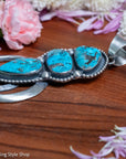 Chimney Butte Naja Pendant, Three Kingman Turquoise Stones, Navajo Sterling