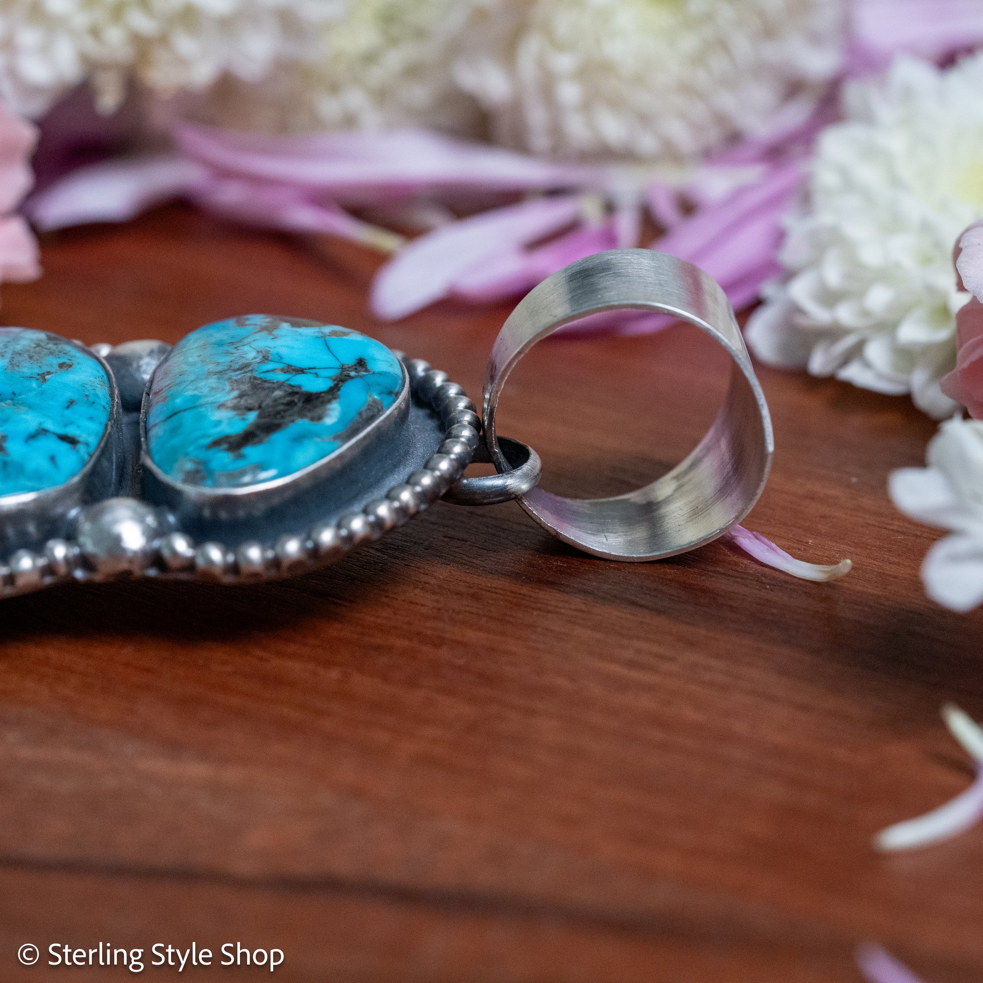 Chimney Butte Naja Pendant, Three Kingman Turquoise Stones, Navajo Sterling