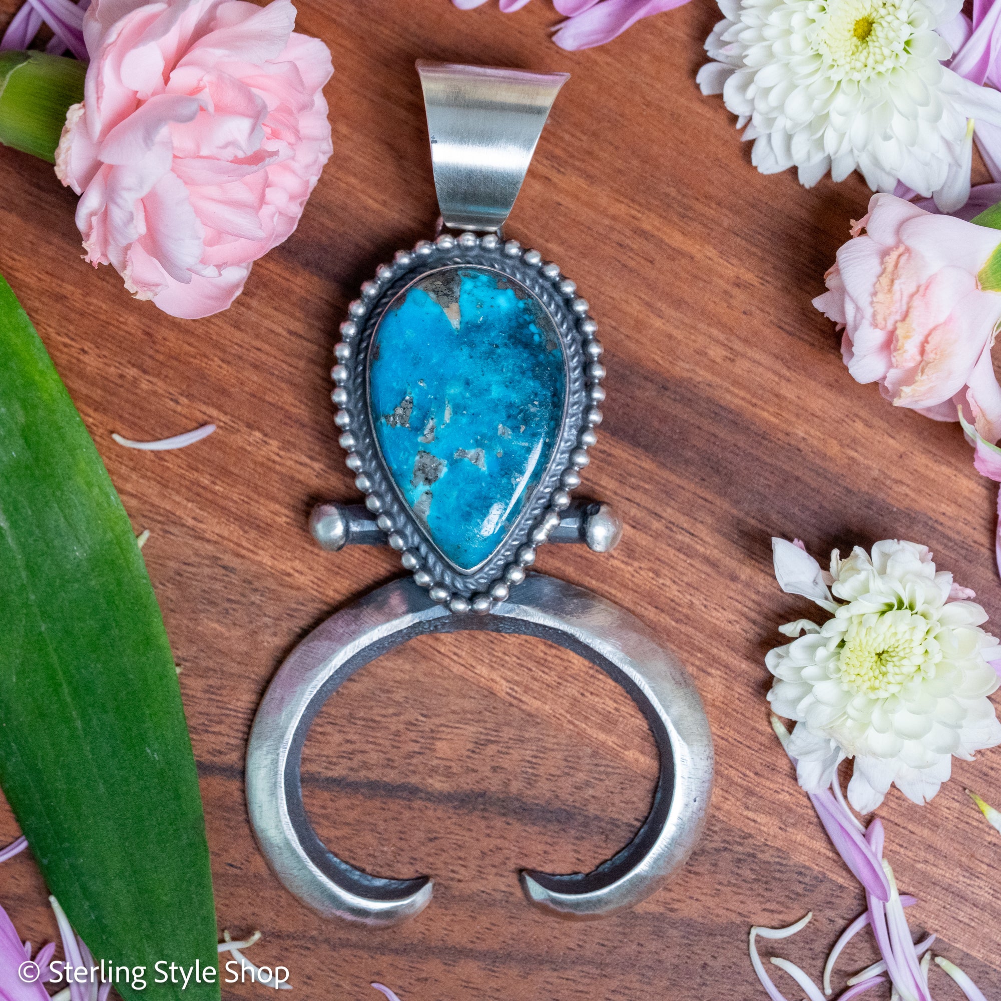 Chimney Butte Naja Pendant, Kingman Turquoise Pear, Navajo Sterling Silver