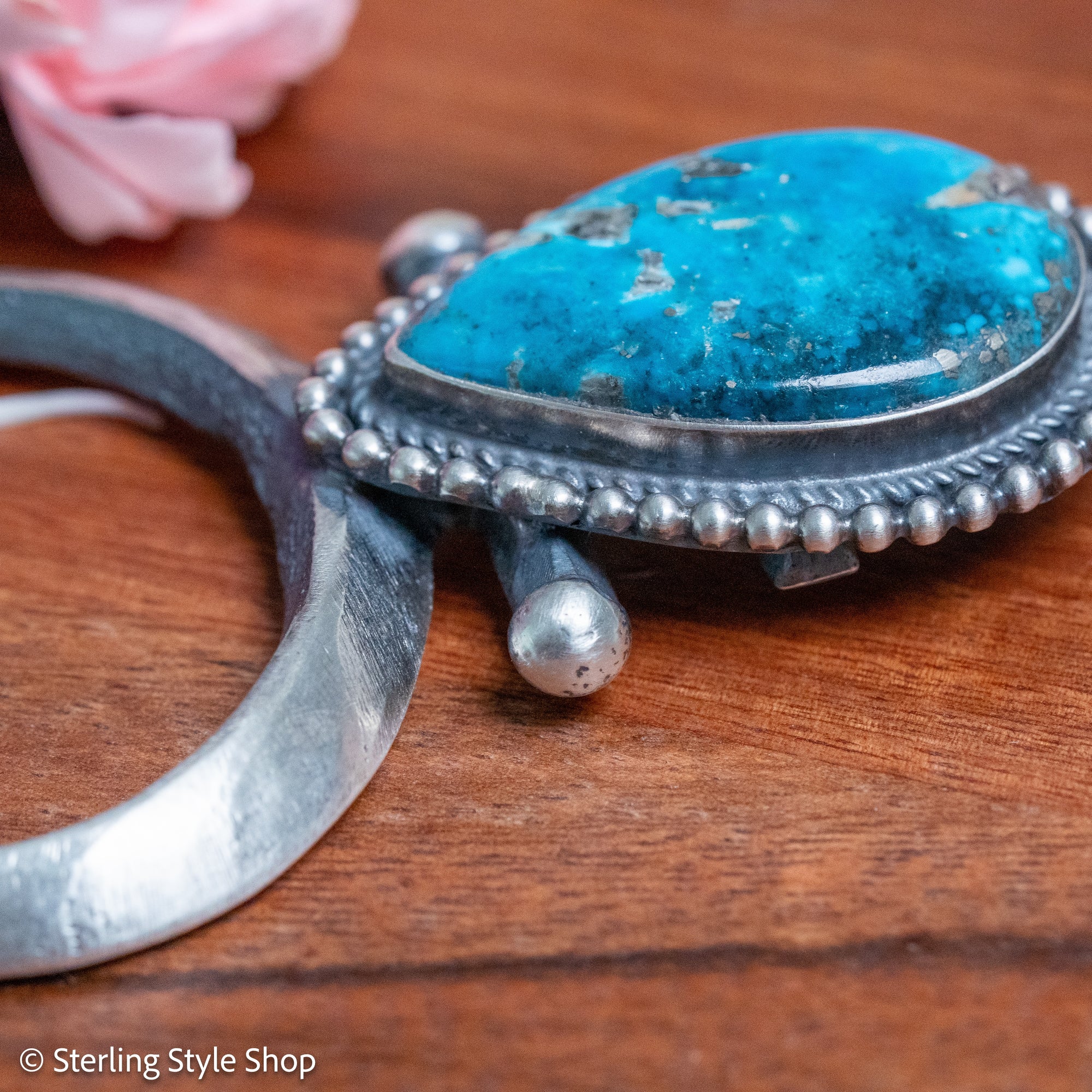 Chimney Butte Naja Pendant, Kingman Turquoise Pear, Navajo Sterling Silver